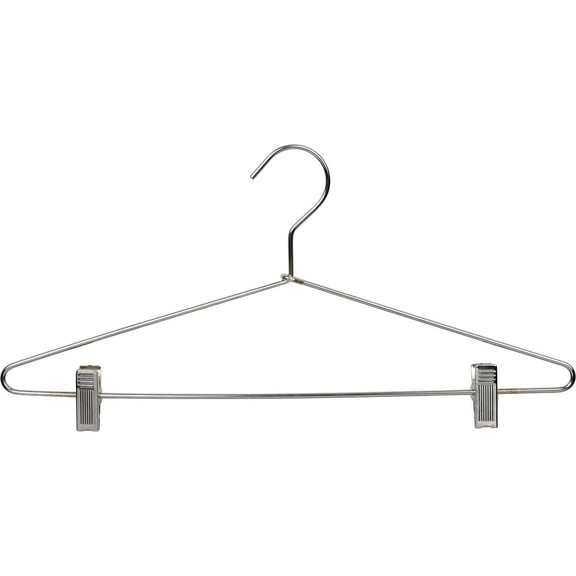 The Great American Hanger Company Slim Metal Combo Hanger with Adjustable Cushion Clips, Sturdy Space Saving Chrome Top Hangers for Dress Shirt or