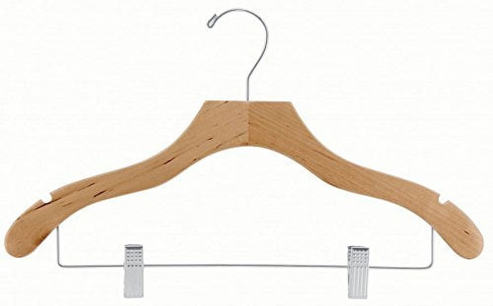 International Hanger, Natural Wavy Wood Combo Hanger, Adjustable Cushion Clips, Swivel Hook, 50 Pack