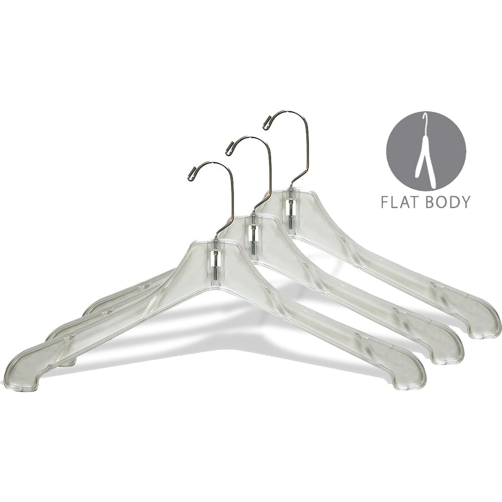 International Hanger Plastic Curved Suit Hanger w/Locking Bar Black Finish with Chrome Hardware Box of 100