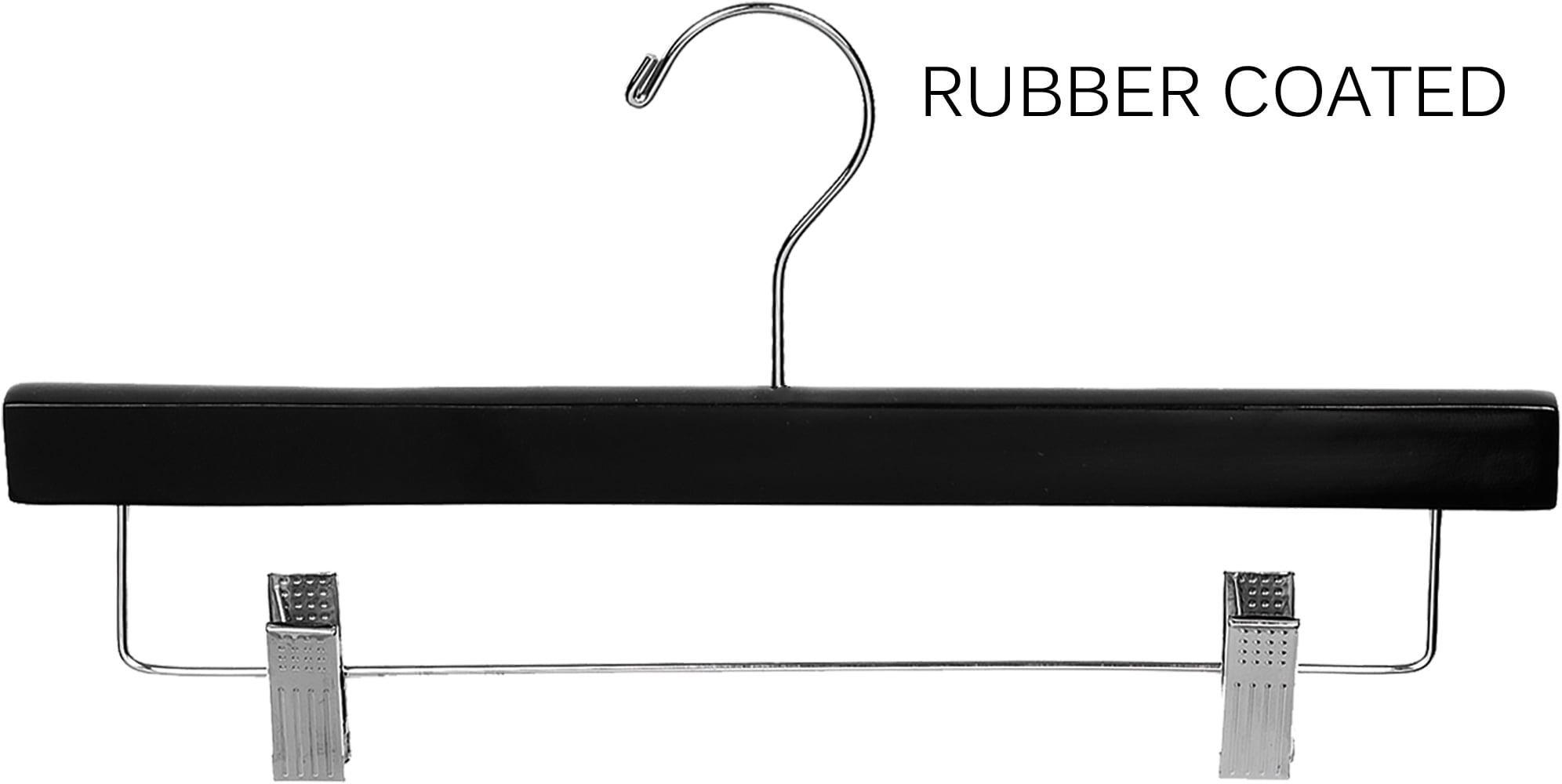 International Hanger Rubber Coated Black Wood Pant Hanger, 50 Pack