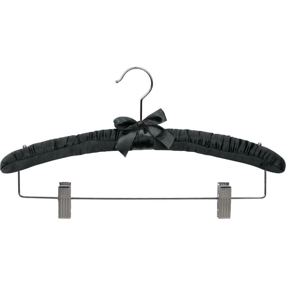 International Hanger Satin Padded Combo Hanger, Black Finish with Chrome Hardware, Box of 24