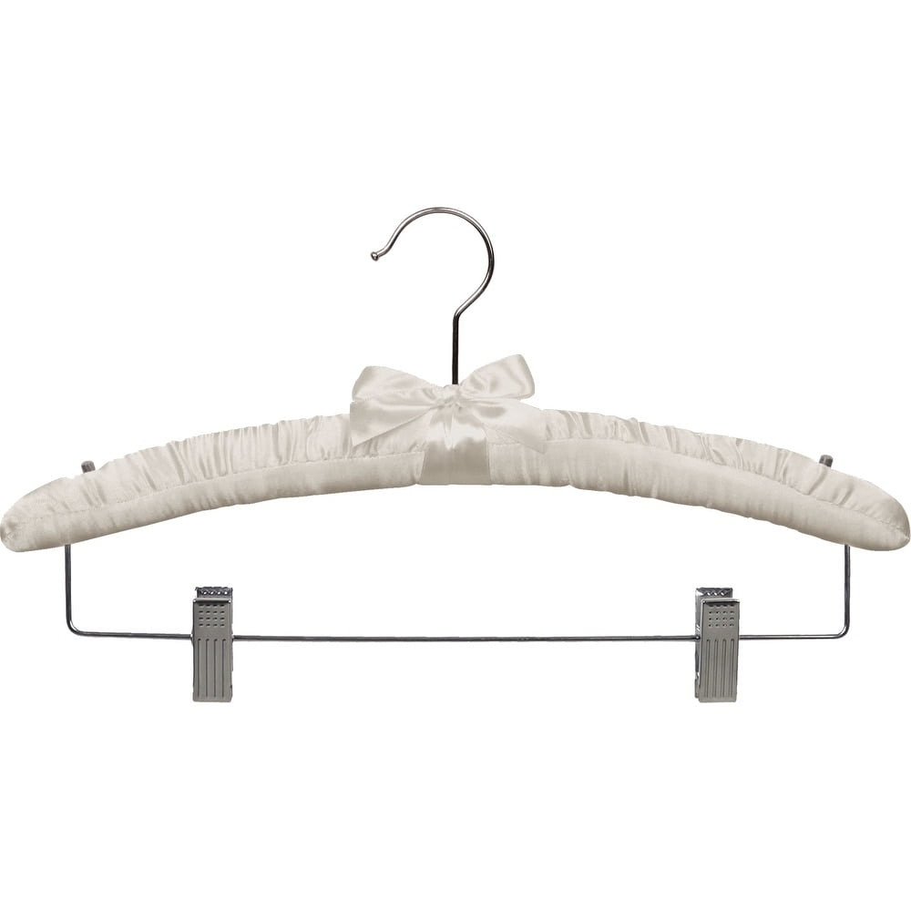 International Hanger Satin Padded Combo Hanger, Ivory Finish with Chrome Hardware, Box of 12