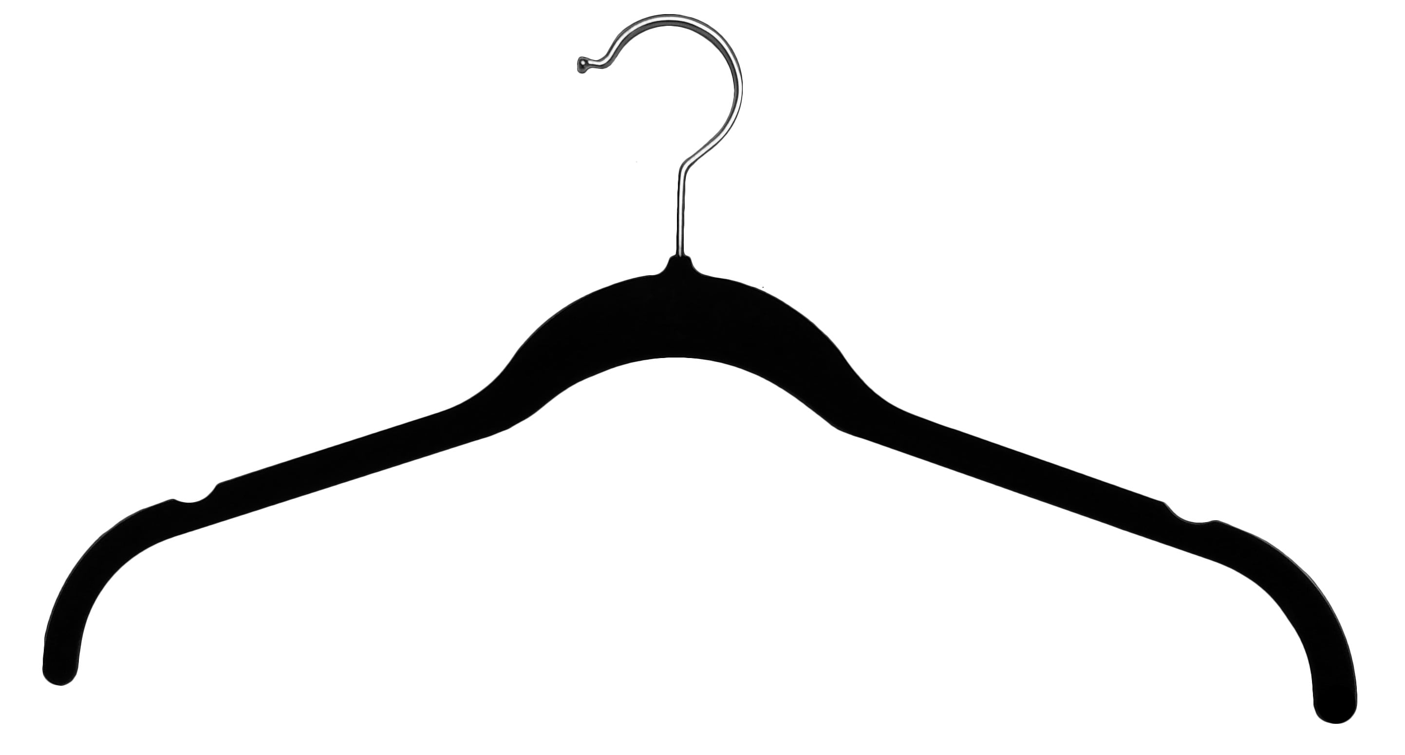 International Hanger Slimline Ultra Thin Shirt Hanger, Black Velvet Finish with Chrome Hardware, Box of 50