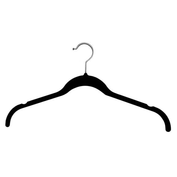 International Hanger Slimline Ultra Thin Shirt Hanger, Black Velvet Finish with Chrome Hardware, Box of 50