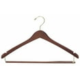 thumbnail image 1 of International Hanger, Walnut Wood Curved Suit Hanger w/Locking Bar, Brass Swivel Hook, 100 Pack, 1 of 4