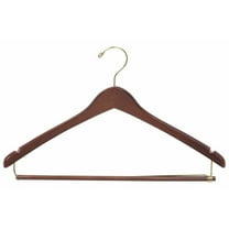 International Hanger, Walnut Wood Curved Suit Hanger w/Locking Bar, Brass Swivel Hook, 100 Pack