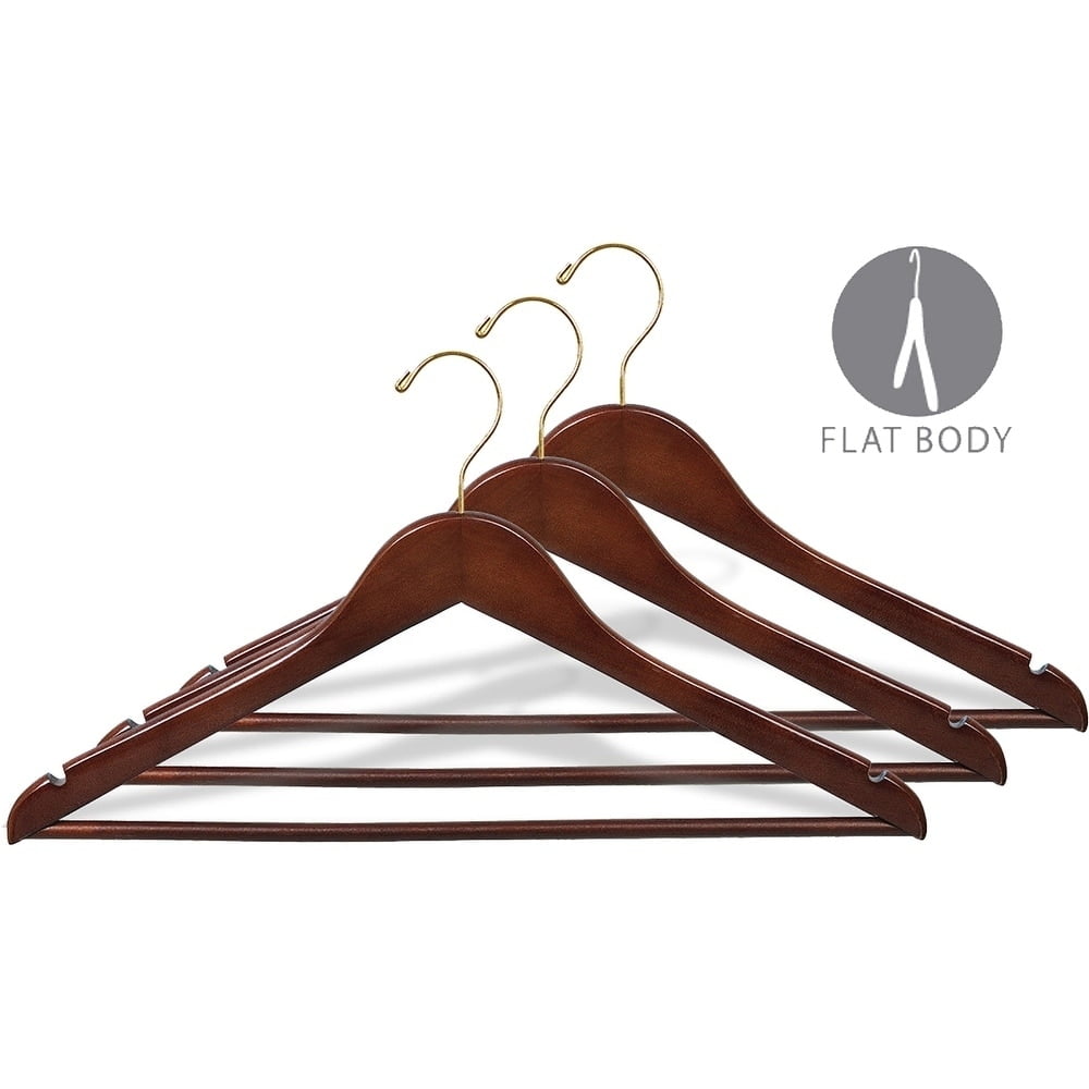 International Hanger Walnut Wood Suit Hanger for Tops or Pants, 50 Pack
