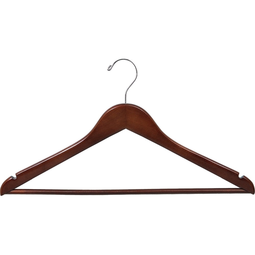 International Hanger, Walnut Wood Suit Hanger with Wooden Solid Bar, 50 Pack