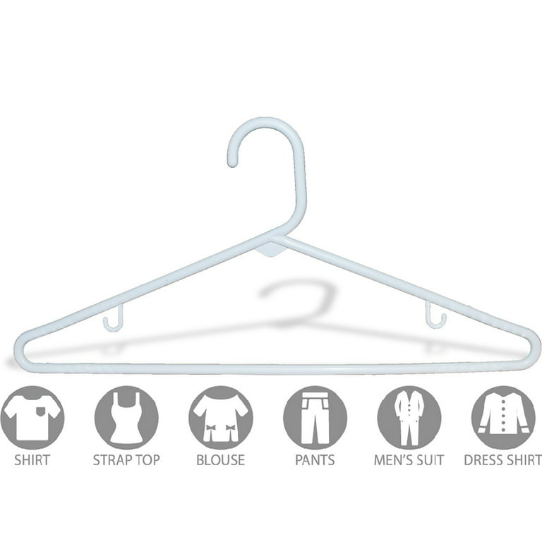 Standard White Plastic Hangers Pack of 100 Strap Hooks Slim Space