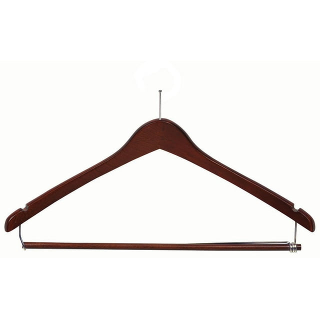 International Hanger Wooden Curved Suit Hanger w/Locking Bar, Walnut