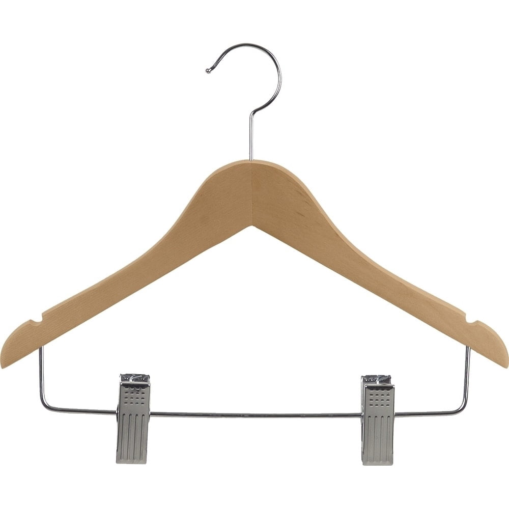 International Hanger Wooden Junior Combo Hanger, Natural Finish with Chrome Hardware, Box of 25