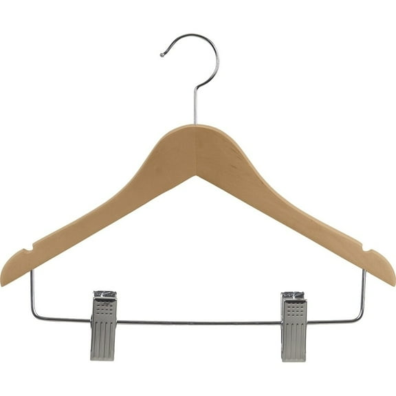 International Hanger Wooden Junior Combo Hanger, Natural Finish with Chrome Hardware, Box of 50