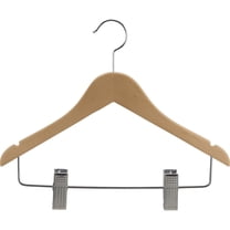International Hanger Wooden Junior Combo Hanger, Natural Finish with Chrome Hardware, Box of 50