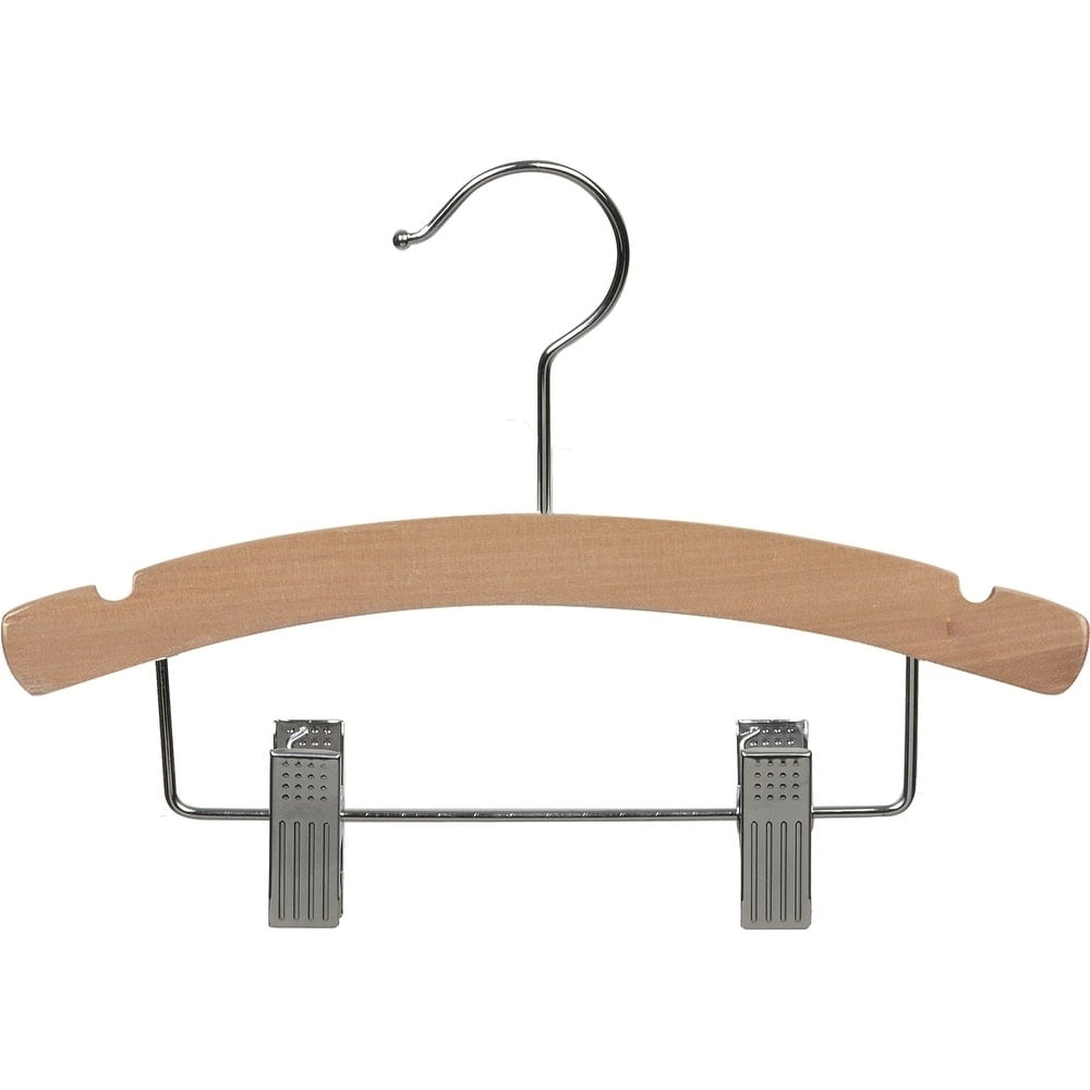 International Hanger Wooden Kid's Combo Hanger, Natural Finish with Chrome Hardware, Box of 50