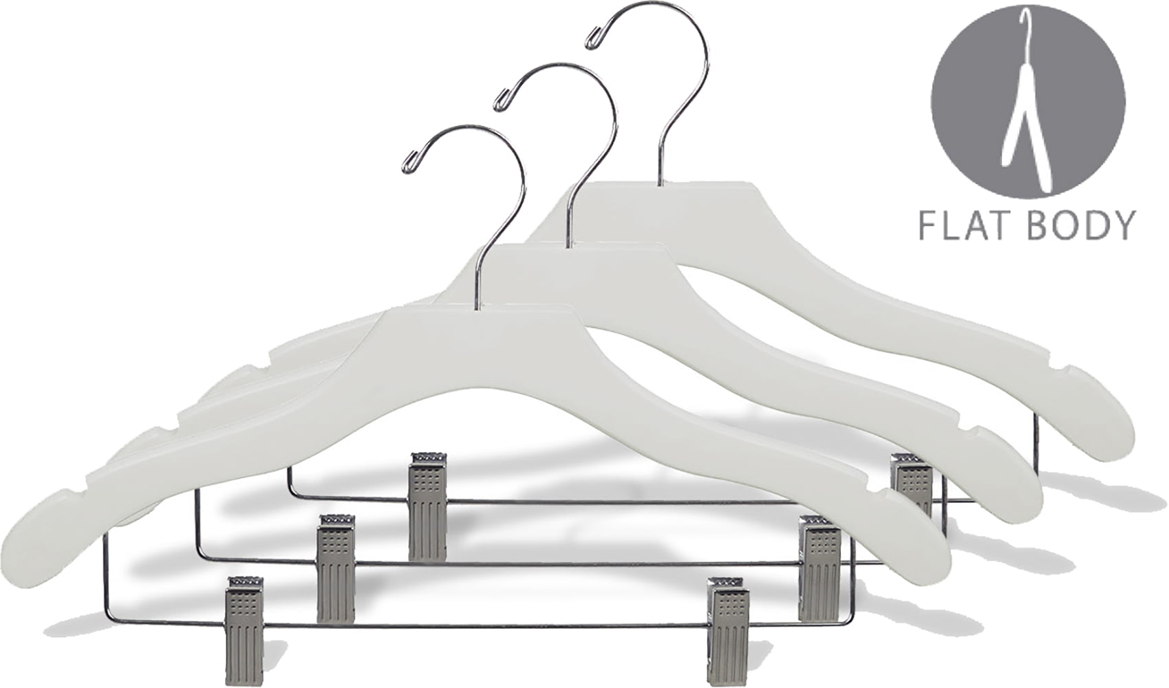International Hanger Wooden Wavy Combo Hanger, White Finish with Chrome Hardware, Box of 100