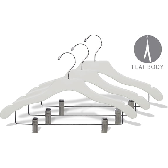 International Hanger Wooden Wavy Combo Hanger, White Finish with Chrome Hardware, Box of 100