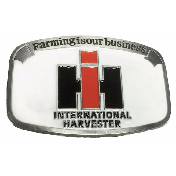 International Harvester "Farming Is Our Business" Metal/Enamel Belt Buckle