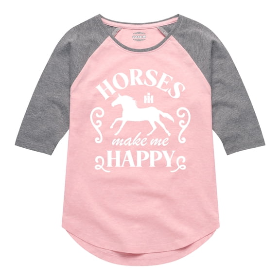 International Harvester - Horses Make Me Happy - Youth Girls Raglan Graphic T-Shirt