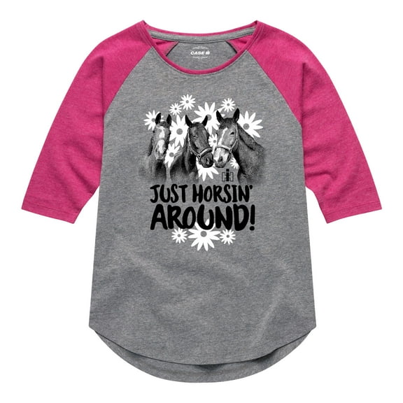 International Harvester - Just Horsin Around - Youth Girls Raglan Graphic T-Shirt