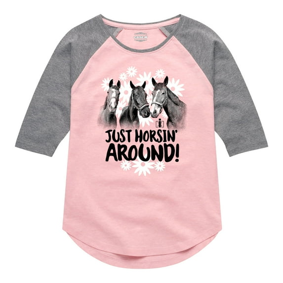 International Harvester - Just Horsin Around - Youth Girls Raglan Graphic T-Shirt