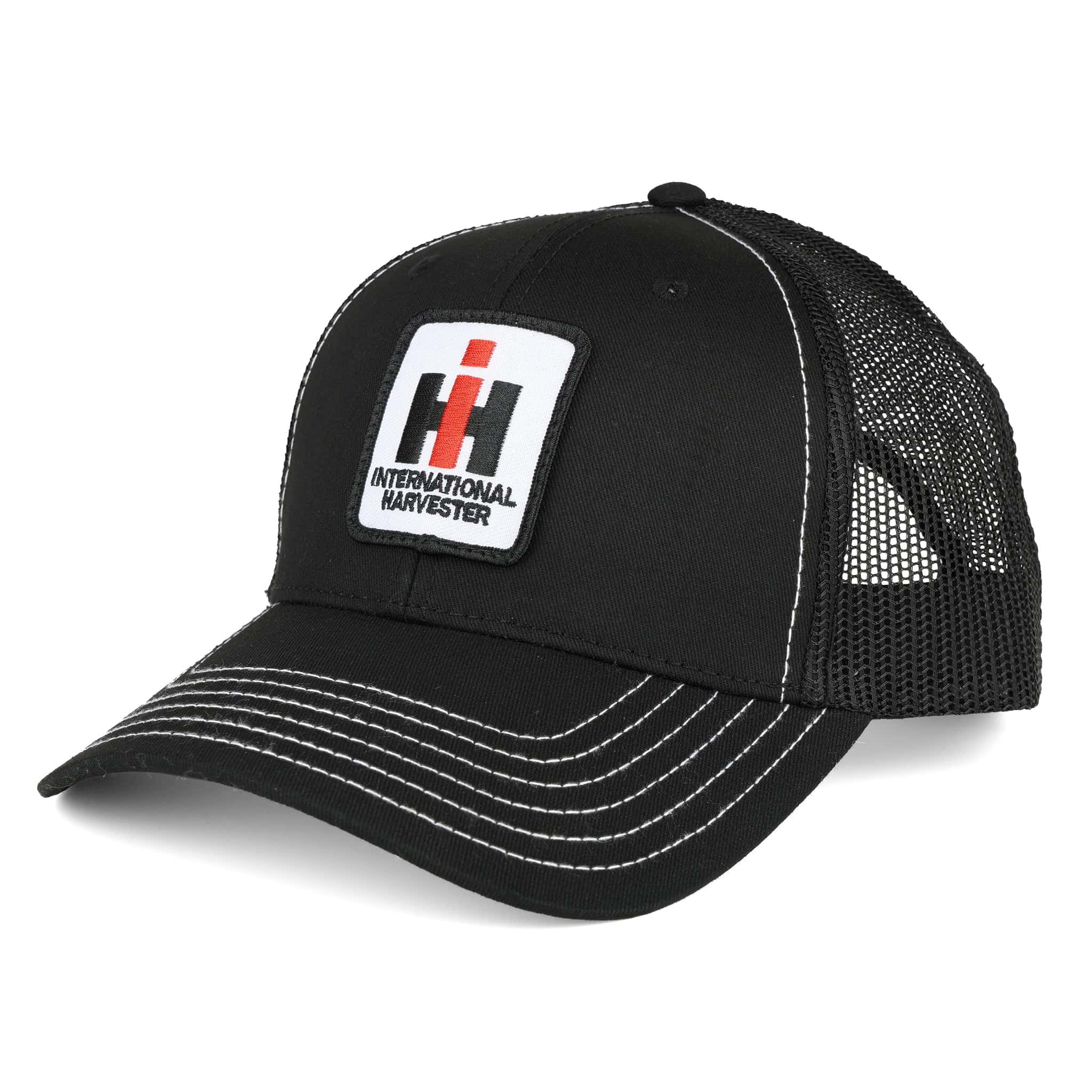 International Harvester Logo Black Mesh Back Hat with White Stitching ...