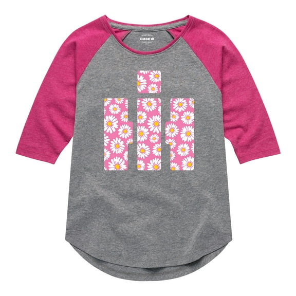 International Harvester - Pink Daisies Logo - Youth Girls Raglan Graphic T-Shirt