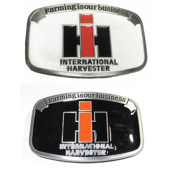 International Harvester White And Black Enamel Metal Belt Buckle Set of 2