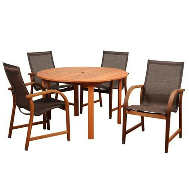 International Home Amazonia 5 Piece Round Patio Dining Set in Brown