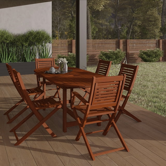 International Home Amazonia 7 Piece Wood Patio Dining Set in Brown