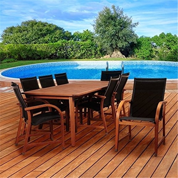 Amazonia Bahamas 9 Piece Eucalyptus Rectangular Dining Set with Black Sling Chair