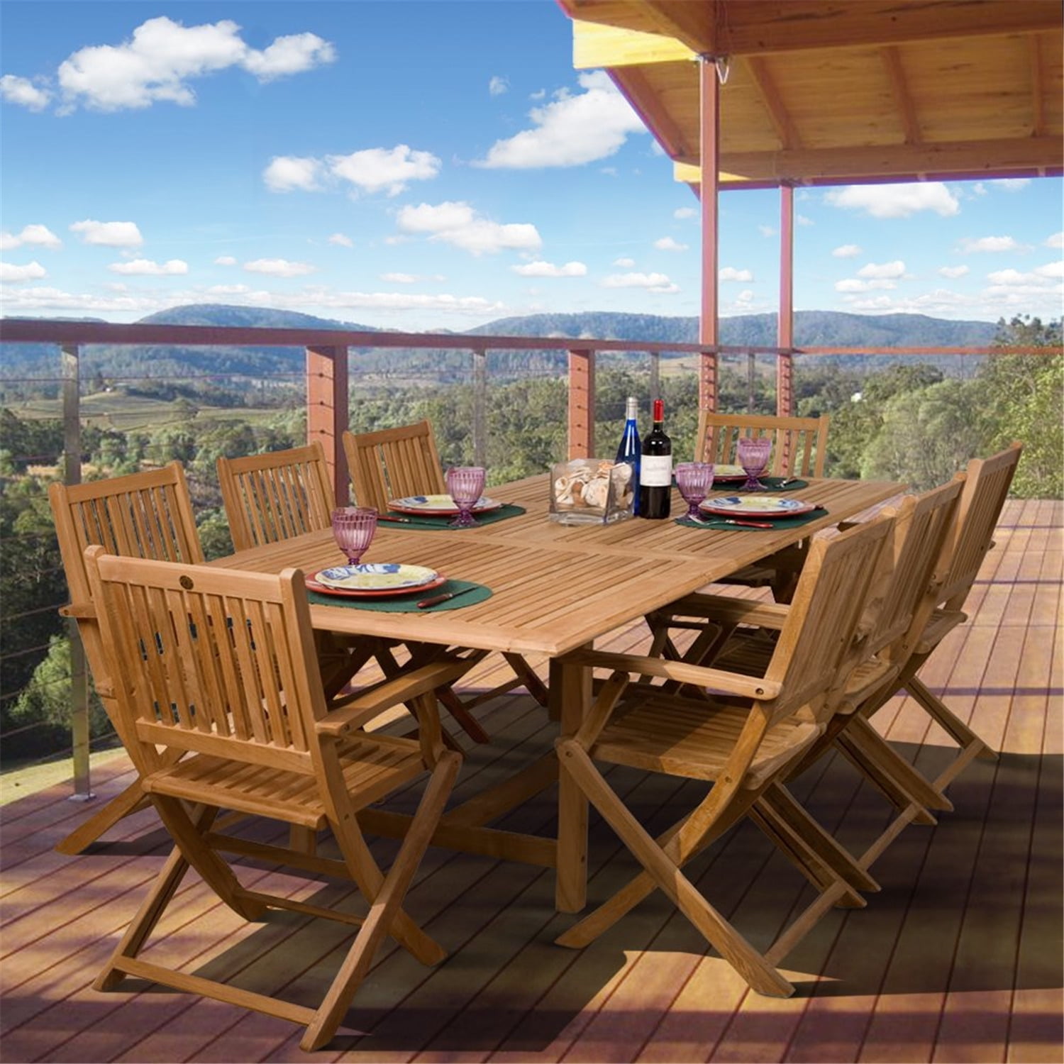 International Home Amazonia 9 Piece Wood Patio Dining Set in Teak ...
