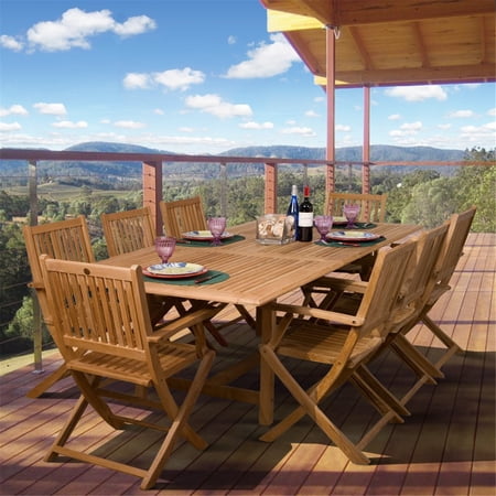 Amazonia Hamburg 9 Piece Teak Extendable Rectangular Patio Dining Set