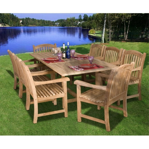International Home Amazonia 9 Piece Wood Patio Dining Set in Teak