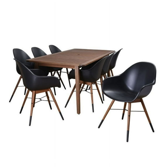 Amazonia SC ARI-8CHAMBLK Charlotte Rectangular Patio Dining Set, Black - 9 Piece