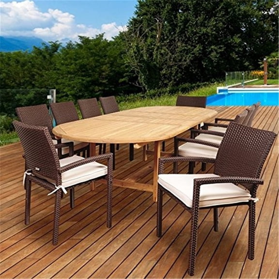 International Home Amazonia Teak 11 Piece Extendable Patio Dining Set