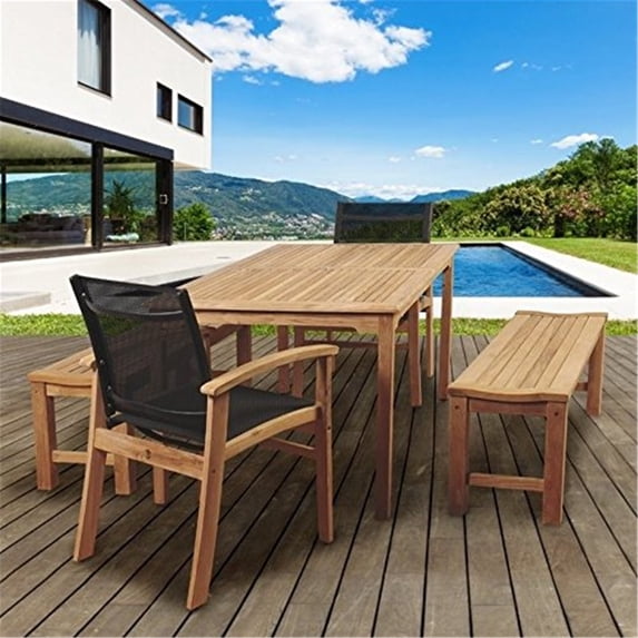 Amazonia Gloucester 6-Person Sling Patio Dining Set With Teak Table