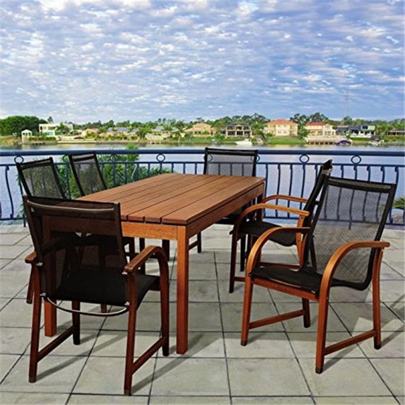 International Home Miami SC ATA-6MANHA Fletcher 7 Piece Eucalyptus Rectangular Patio Dining Set - Brown