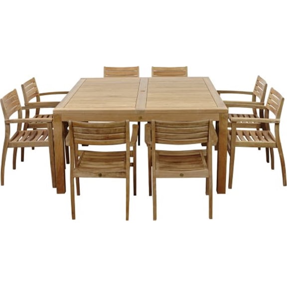 Amazonia Teak Victoria 8-Person Teak Patio Dining Set With Stacking Chairs