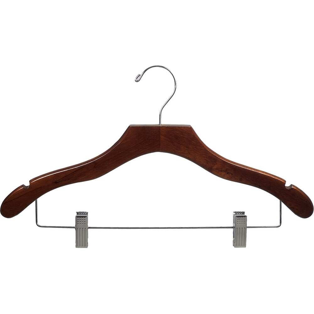 International Innovations Wavy Walnut Suit Hanger with Clips and Notches (Case of 50)