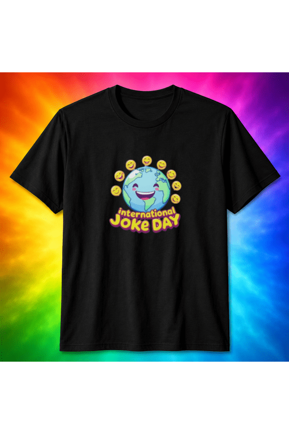 International Joke Day Earth Smiley Face T-Shirt, for men & women, S-5XL