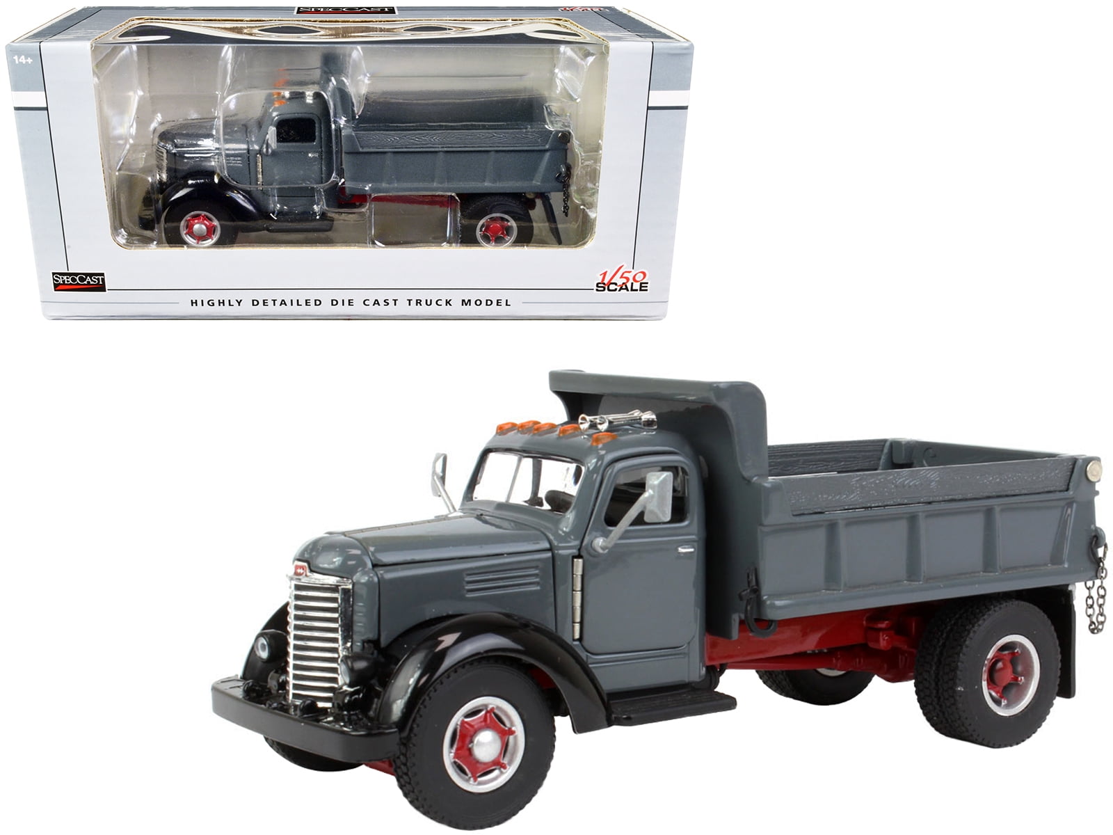 International KB-8 Truck Gray and Black with Dump Body 1/50