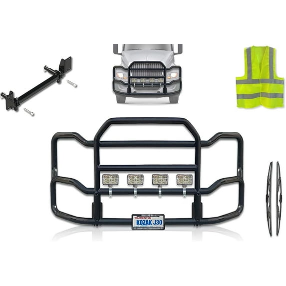 International LT LT625 Semi Truck (Plastic Bumper) Front Grille Deer Moose Brush Bumper Guard Large Black