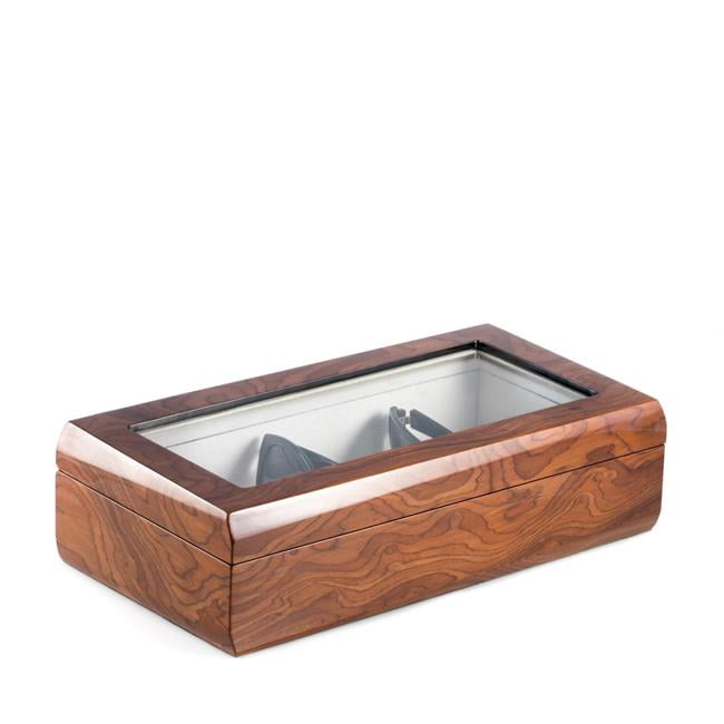 International Lacquered Burl Wood Multi Eyeglass Case with Glass Top