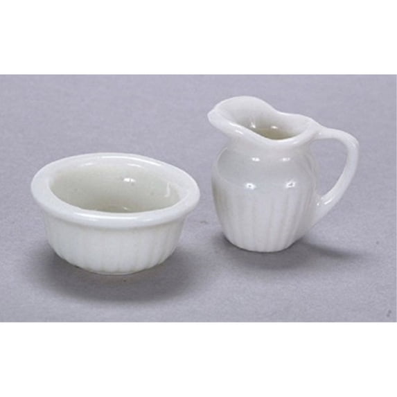 Dollhouse Miniature Pitcher and Bowl in White