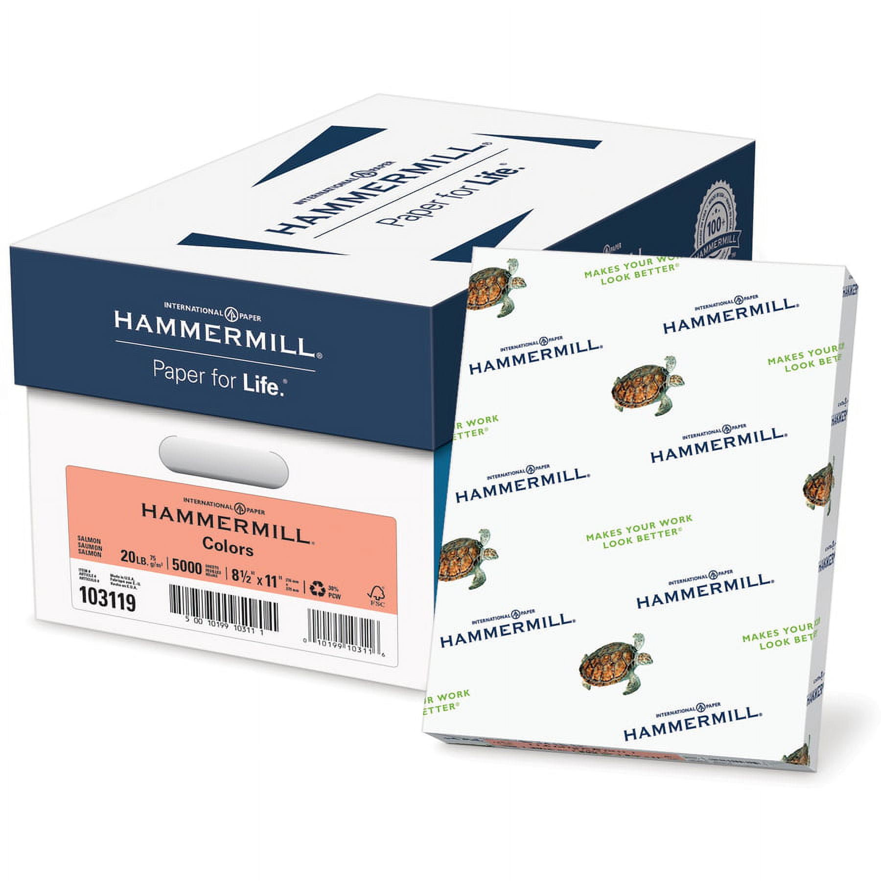 International Paper, HAM103119CT, Colors Recycled Copy Paper, 5000 / Carton, Salmon