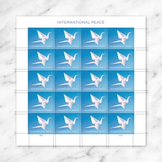 International Peace USPS Forever Postage Stamp 5 Sheet of 20 Global Harmony White Origami Crane First-Class US Mail Letter Bird (100 Stamps)