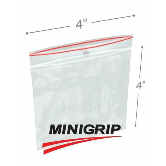 International Plastics MGH40404 4 x 4 in. 4 mil Minigrip Reclosable Poly Bags with Hanging Hole - Pack of 1000