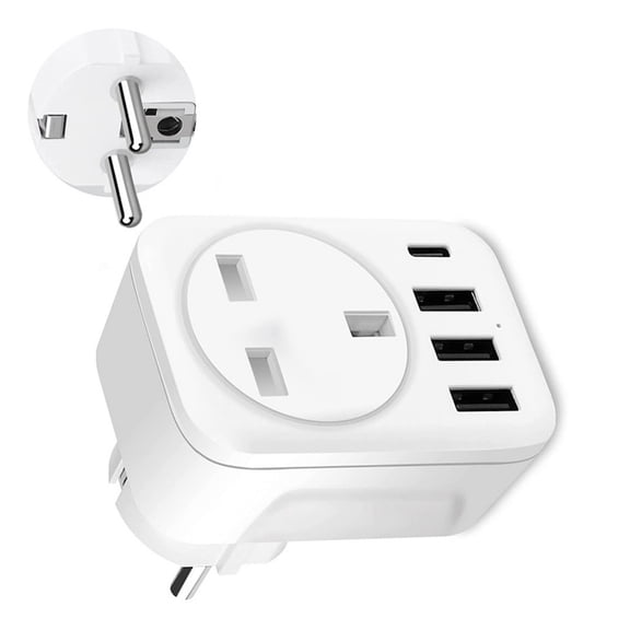 International Power Adapter UK Plugs Adapter Voltages Conversion 3 USB Fast Charging Port Portable Travel Accessory