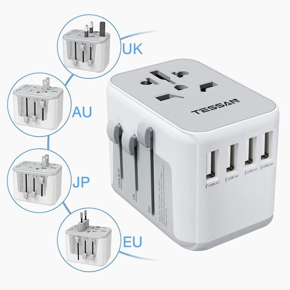TESSAN Universal Power Adapter, International Plug Adapter with 4 USB  Outlets, Travel Worldwide Essentials, All in 1 Wall Charger Converter for  UK EU