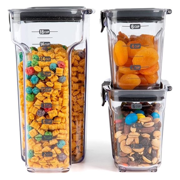 International ProKeeper+ 3-Piece Clear Plastic Modular Airtight Pantry Cereal Food/Snack Kitchen Storage Organization Container Canister Set